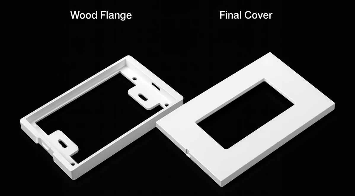 Smoothline flush mount wall plate for wood flange and Final Cover