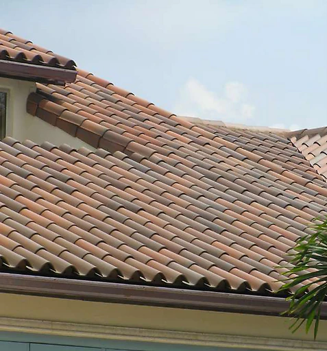 Variegated brown clay roof tiles