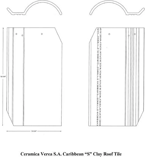 Ceramica Verea S4 Caribbean S clay roof tile technical diagram