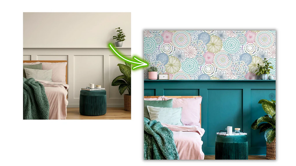 Timber and Tin wallpaper accent wall project 1