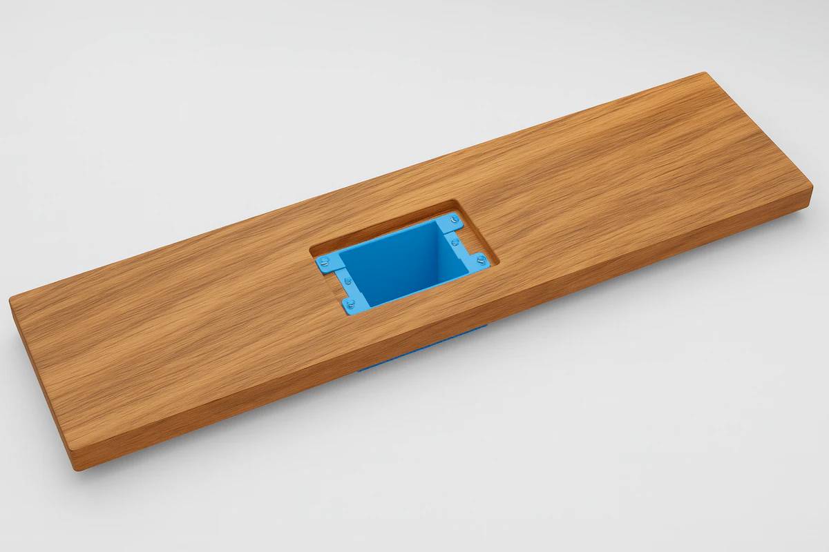 Single gang Smoothline flush wall plate with outlet finished